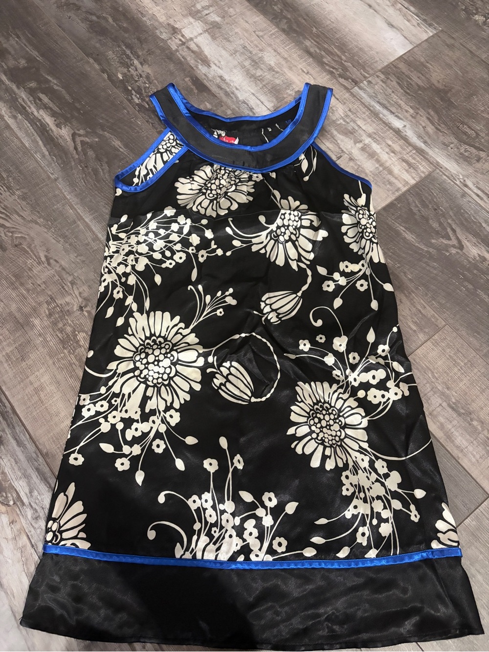 Ruby Rox Black Floral Dress with Royal Blue Trim
